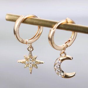 "Wish Upon A Star” Moon Space Hoop Diamond Earring